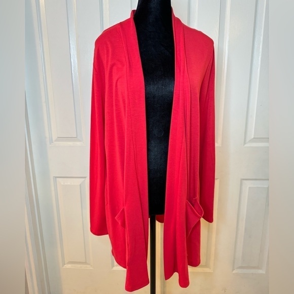 Zenana Premium Cardigan Red Large Slouch Pocket Jersey Knit Comfort Stretch - Picture 3 of 8